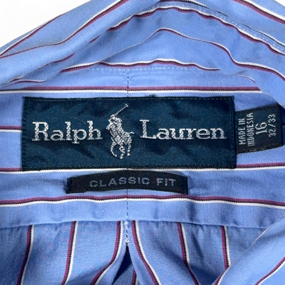 Vintage Ralph Lauren Shirt Adult LARGE Blue Striped Classic Fit Pony Logo Y2K - Picture 5 of 8